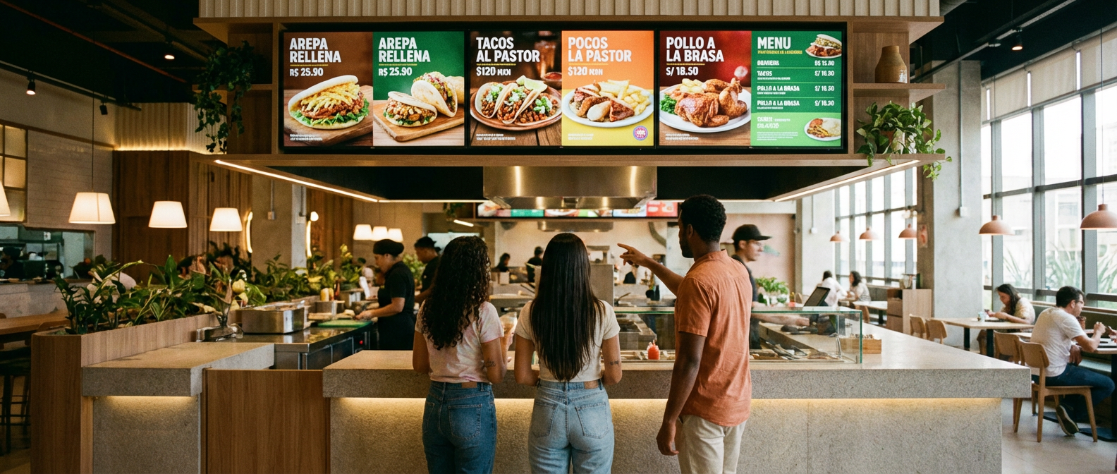 Cómo lograr impacto medible con Cartelería Digital en LATAM 3 cartelería digital con menú digital en gastronomía con clientes