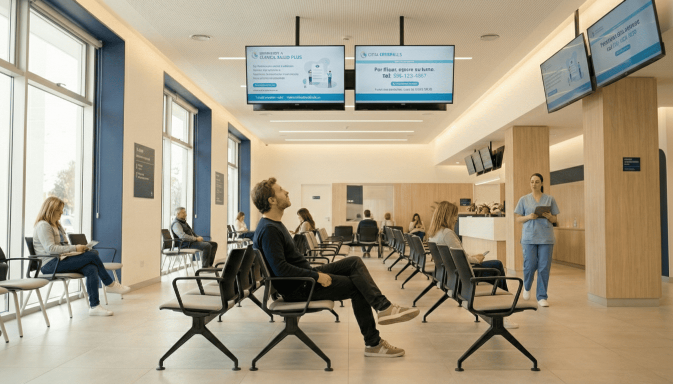 Tina AI para Salud — Gestión de Pacientes Omnicanal con IA 9 Sala de espera cartelería digital Woxi
