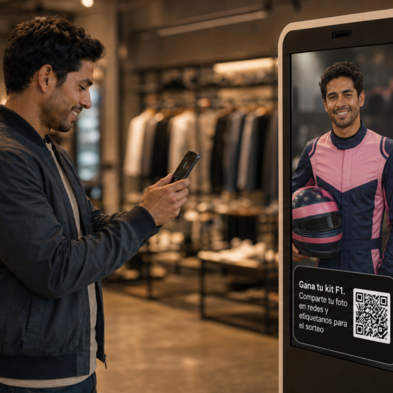 Marketing experiencial con IA: cómo las marcas están convirtiendo sus puntos de venta en experiencias que el visitante se lleva 1 Activación de marketing experiencial con IA en pantalla digital punto de venta