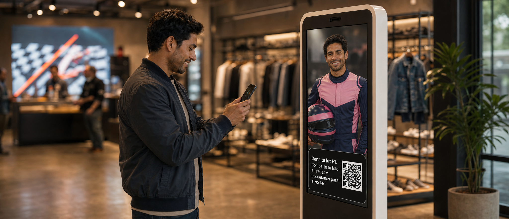 Marketing experiencial con IA: cómo las marcas están convirtiendo sus puntos de venta en experiencias que el visitante se lleva 1 Activación de marketing experiencial con IA en pantalla digital punto de venta