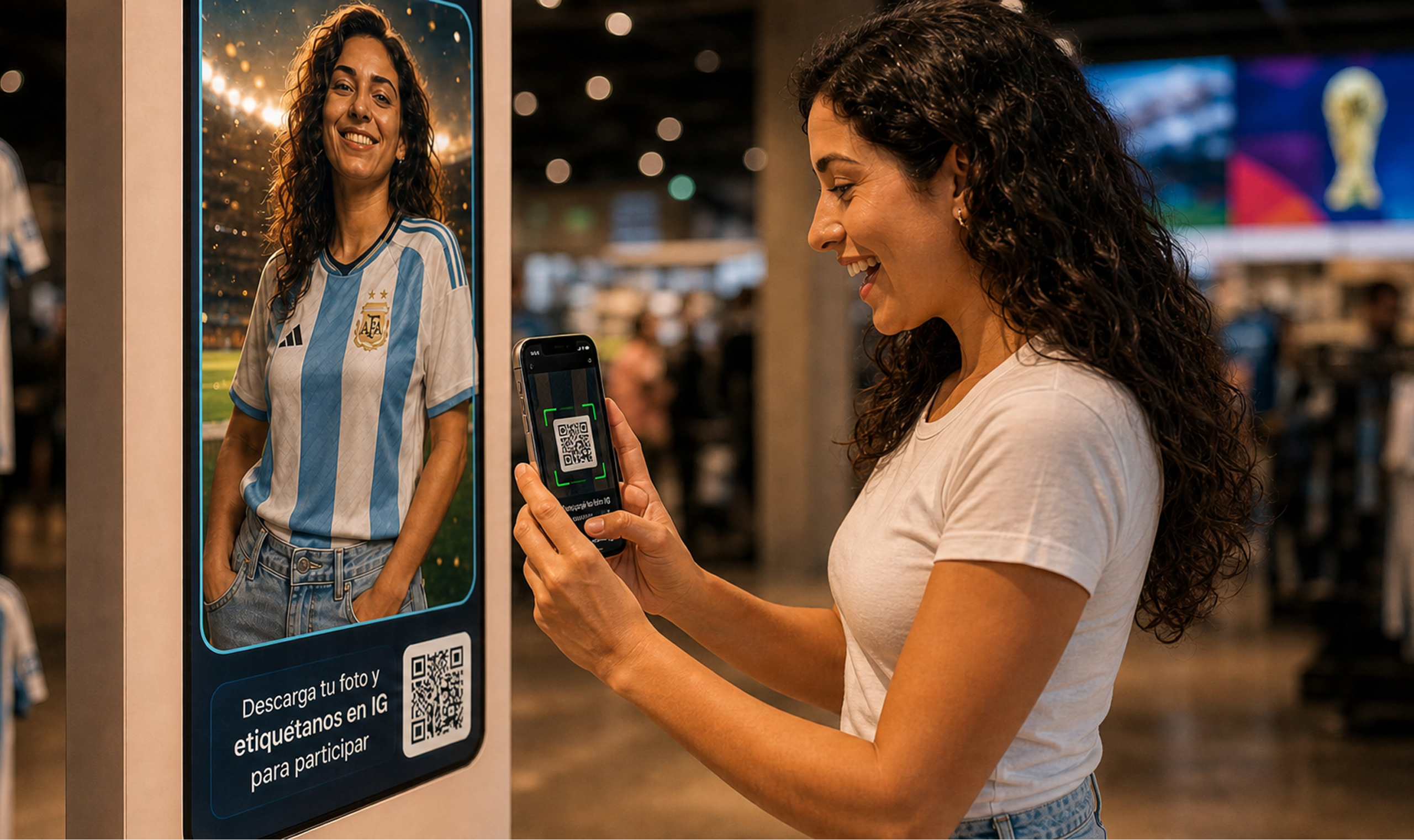 Woxi Snap: el widget de pantallas interactivas con IA que genera una experiencia que el visitante se lleva 2 Widget Woxi Snap generando imagen con IA en pantalla interactiva de cartelería digital