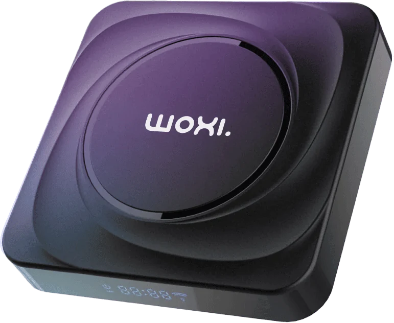 Woxi Player 26.4K, reproductor multimedia 4K de Woxi para cartelería digital, en vista superior